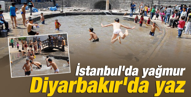 Diyarbakır'da çocuklar süs havuzuna koştu