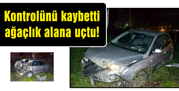Kontrolünü kaybetti ağaçlık alana uçtu!