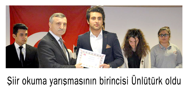 Şiir okuma yarışmasının birincisi Ünlütürk oldu