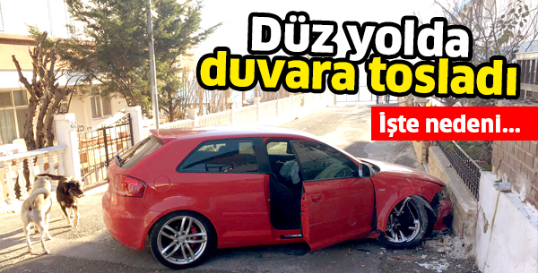 Düz yolda duvara tosladı
